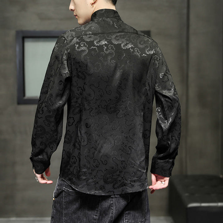 Buddha Stones Casual Drachenmuster Froschknopf Tang Anzug Leinen Herrenjacke Hemd - image 37