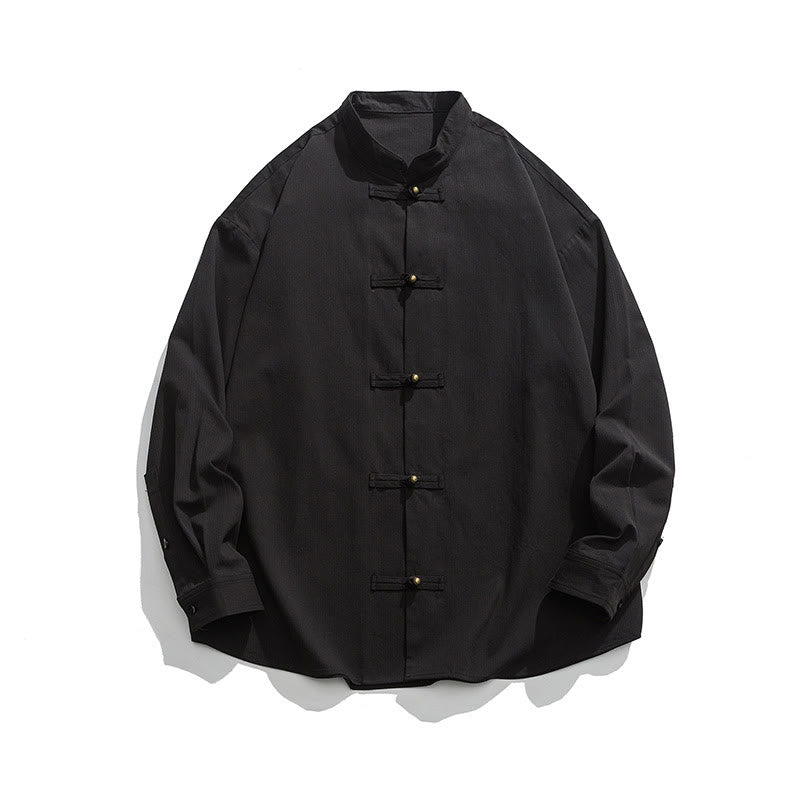 Buddha Stones Einfarbiges Froschknopf-Tang-Anzug-Baumwoll-Herren-Jackenhemd  - image 8