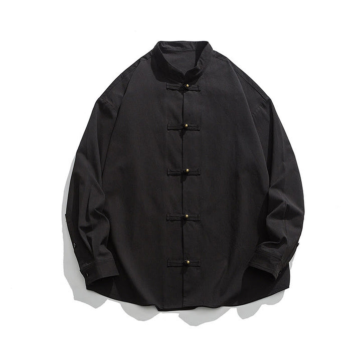 Buddha Stones Einfarbiges Froschknopf-Tang-Anzug-Baumwoll-Herren-Jackenhemd  - image 8