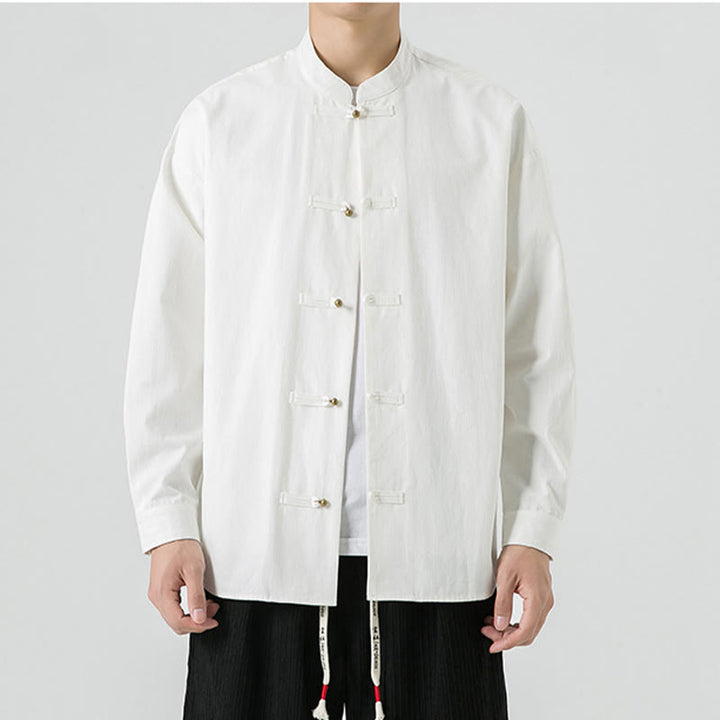 Buddha Stones Einfarbiges Froschknopf-Tang-Anzug-Baumwoll-Herren-Jackenhemd  - image 11