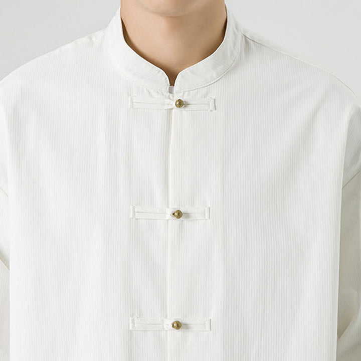 Buddha Stones Einfarbiges Froschknopf-Tang-Anzug-Baumwoll-Herren-Jackenhemd  - image 17