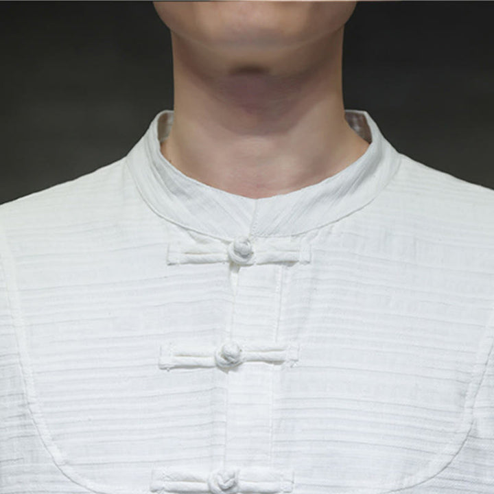 Buddha Stones Einfarbiger Tang-Anzug aus Baumwolle und Leinen mit halbem Froschknopf für Herren  - image 16