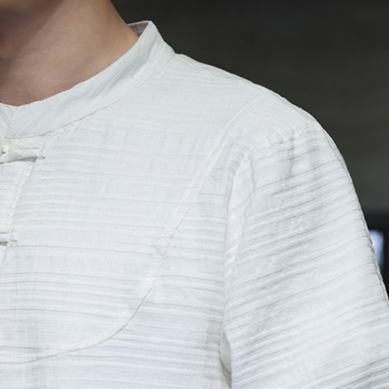 Buddha Stones Einfarbiger Tang-Anzug aus Baumwolle und Leinen mit halbem Froschknopf für Herren  - image 17