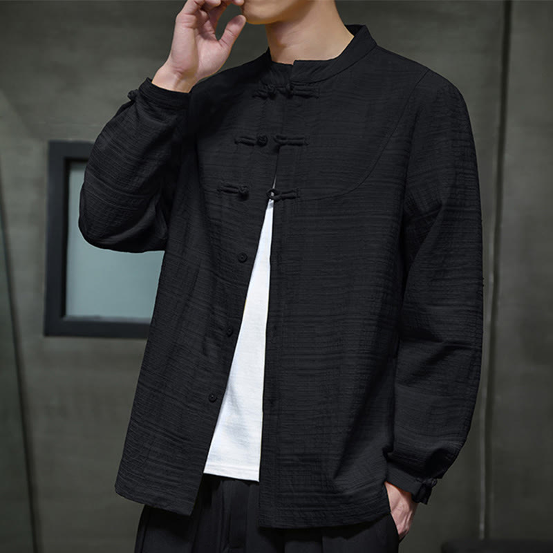 Buddha Stones Einfarbiger Tang-Anzug aus Baumwolle und Leinen mit halbem Froschknopf für Herren  - image 21