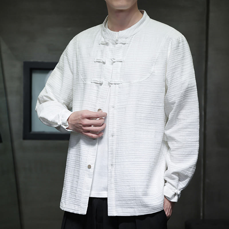 Buddha Stones Einfarbiger Tang-Anzug aus Baumwolle und Leinen mit halbem Froschknopf für Herren  - Weiß - US/ UK/AU46,EU56 (5XL) - image 8
