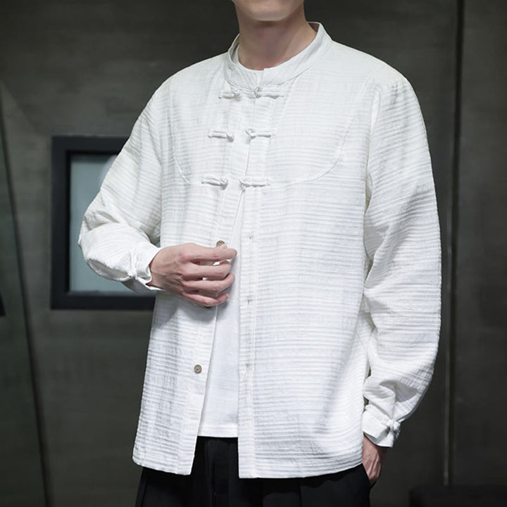 Buddha Stones Einfarbiger Tang-Anzug aus Baumwolle und Leinen mit halbem Froschknopf für Herren  - Weiß - US/ UK/AU46,EU56 (5XL) - image 8