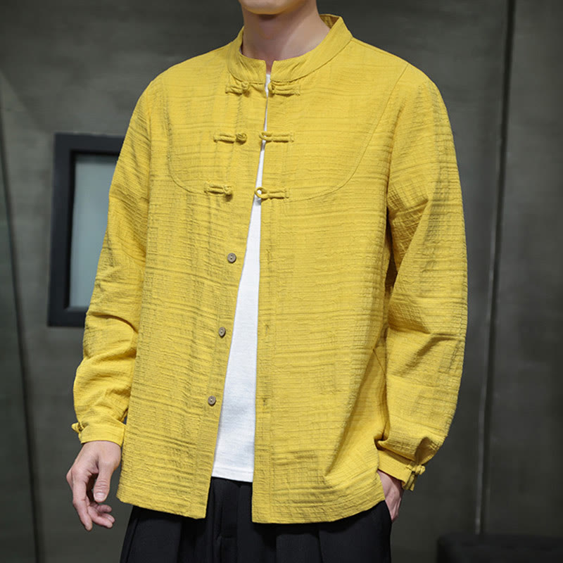 Buddha Stones Einfarbiger Tang-Anzug aus Baumwolle und Leinen mit halbem Froschknopf für Herren  - image 31