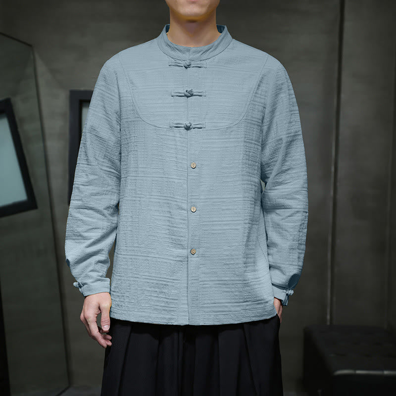 Buddha Stones Einfarbiger Tang-Anzug aus Baumwolle und Leinen mit halbem Froschknopf für Herren  - image 6