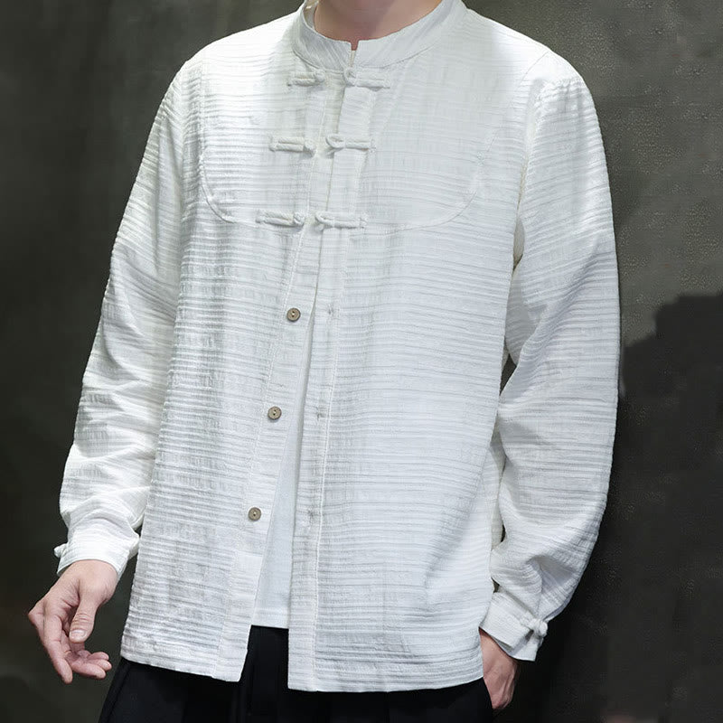 Buddha Stones Einfarbiger Tang-Anzug aus Baumwolle und Leinen mit halbem Froschknopf für Herren  - image 11