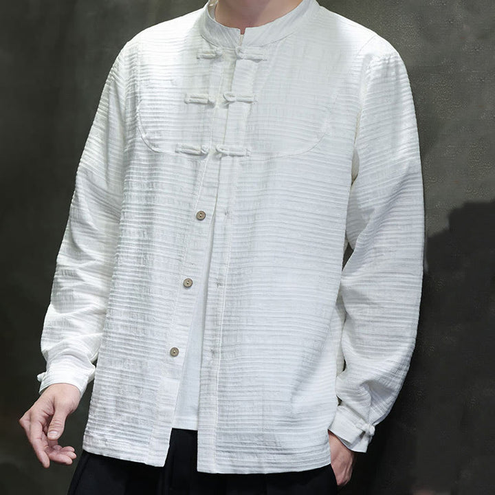 Buddha Stones Einfarbiger Tang-Anzug aus Baumwolle und Leinen mit halbem Froschknopf für Herren  - image 11