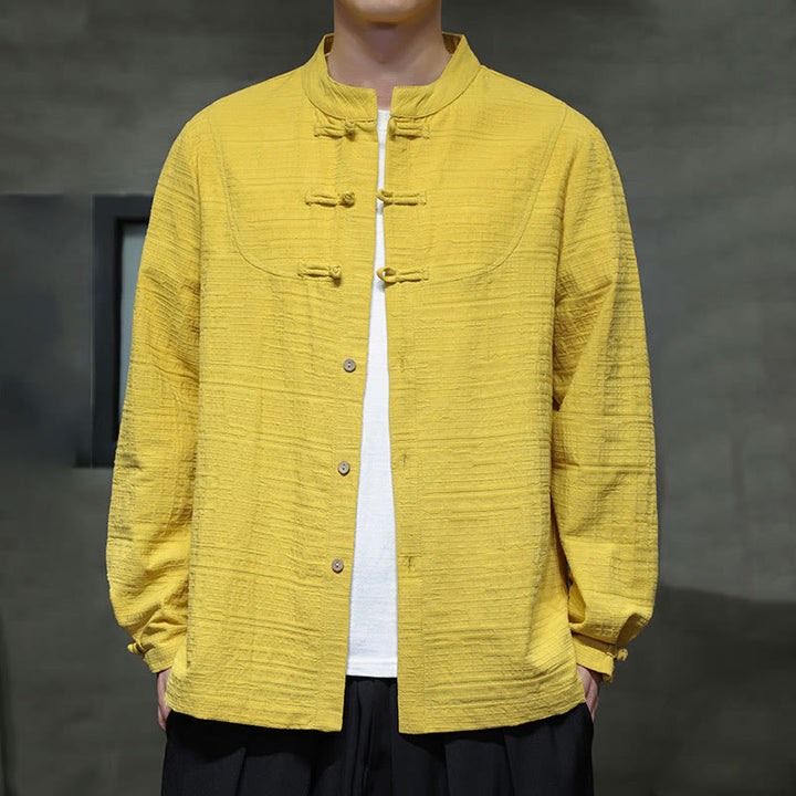 Buddha Stones Einfarbiger Tang-Anzug aus Baumwolle und Leinen mit halbem Froschknopf für Herren  - Gelb - US/ UK/AU46,EU56 (5XL) - image 24
