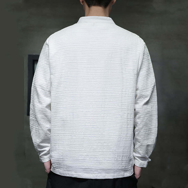 Buddha Stones Einfarbiger Tang-Anzug aus Baumwolle und Leinen mit halbem Froschknopf für Herren  - image 12