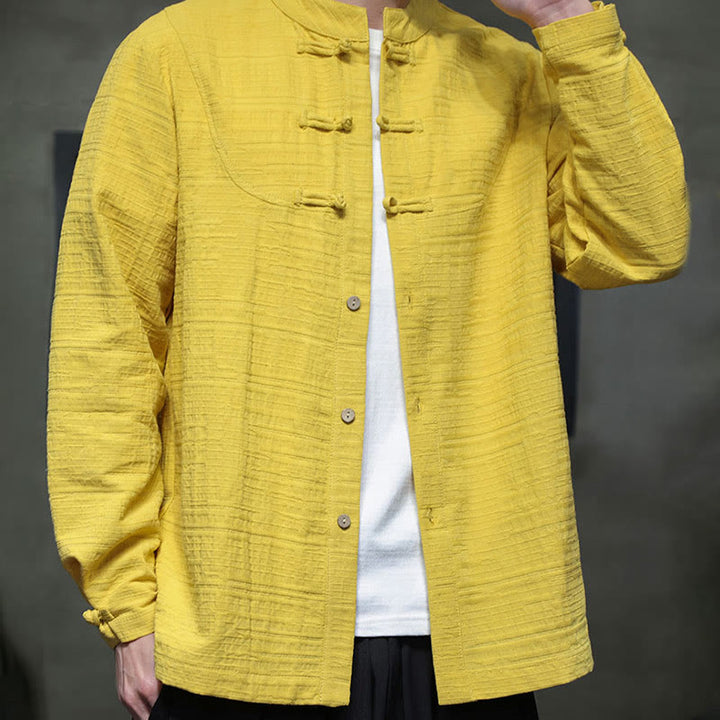 Buddha Stones Einfarbiger Tang-Anzug aus Baumwolle und Leinen mit halbem Froschknopf für Herren  - image 27