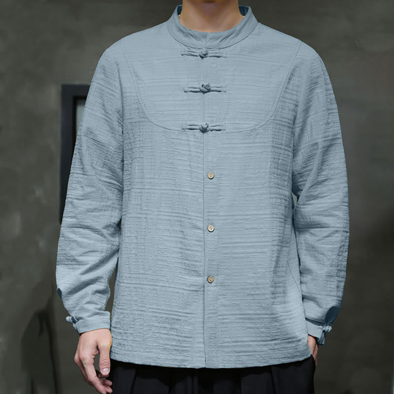 Buddha Stones Einfarbiger Tang-Anzug aus Baumwolle und Leinen mit halbem Froschknopf für Herren  - image 5