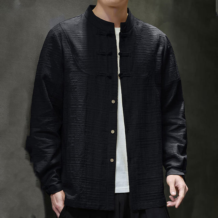 Buddha Stones Einfarbiger Tang-Anzug aus Baumwolle und Leinen mit halbem Froschknopf für Herren  - image 22