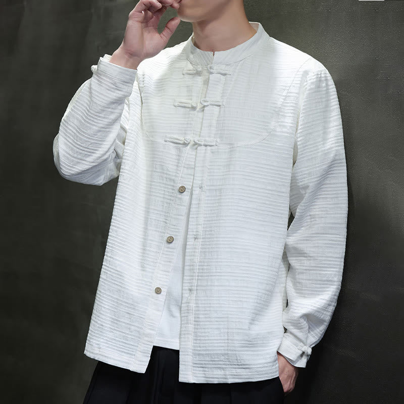 Buddha Stones Einfarbiger Tang-Anzug aus Baumwolle und Leinen mit halbem Froschknopf für Herren  - image 15