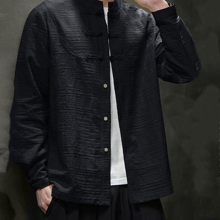 Buddha Stones Einfarbiger Tang-Anzug aus Baumwolle und Leinen mit halbem Froschknopf für Herren  - image 23