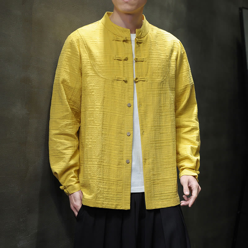 Buddha Stones Einfarbiger Tang-Anzug aus Baumwolle und Leinen mit halbem Froschknopf für Herren  - image 29