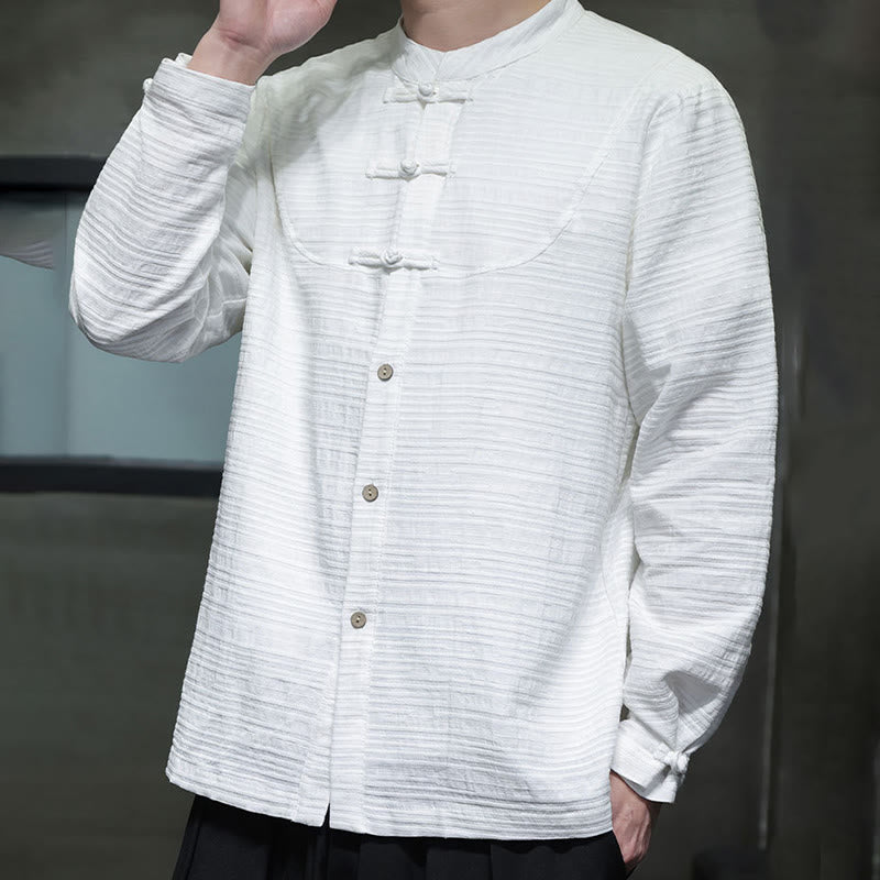 Buddha Stones Einfarbiger Tang-Anzug aus Baumwolle und Leinen mit halbem Froschknopf für Herren  - image 10