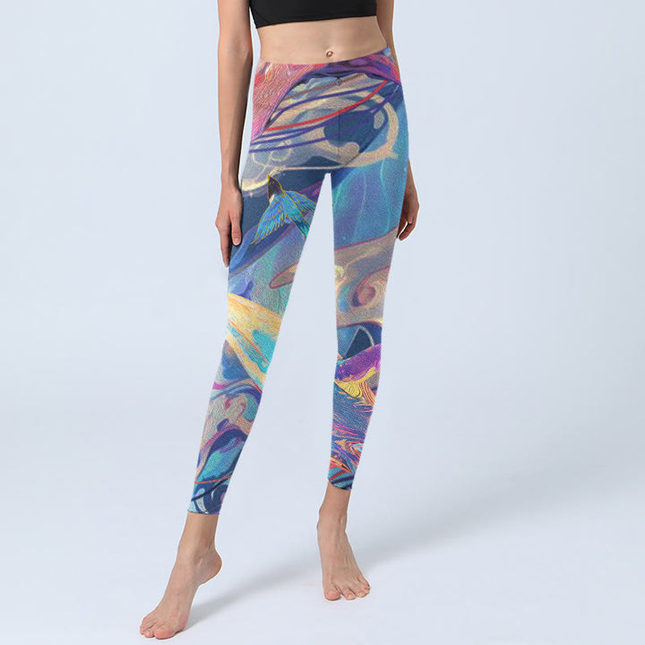 Buddha Stones Wale Schwalben Wellen Druck Gym Leggings frauen Yoga Hosen - image 6