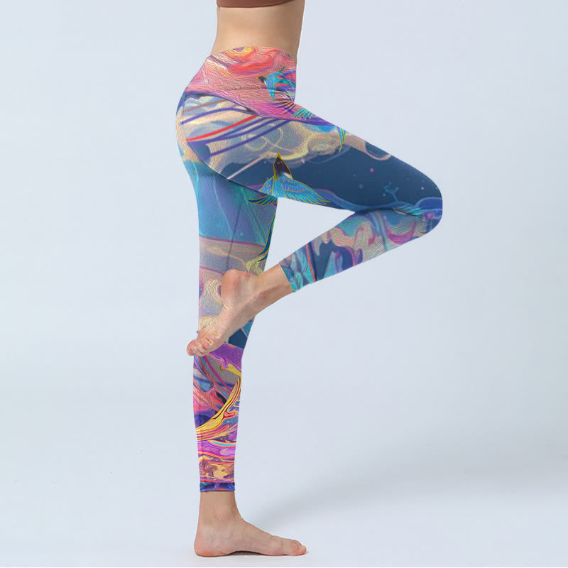 Buddha Stones Wale Schwalben Wellen Druck Gym Leggings frauen Yoga Hosen - image 4