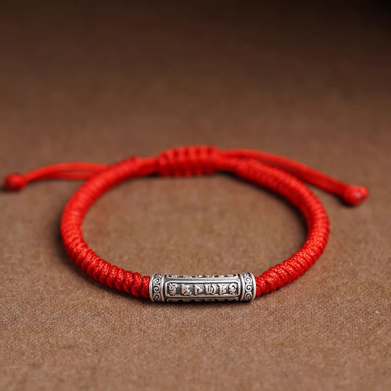 Buddha Stones , handgefertigt, 999 Sterlingsilber, Frieden und Glück, Om Mani Padme Hum, Glücksseil-Armband - Rot (Handgelenkumfang 14–20 cm) - Om Mani Padme Hum - image 18