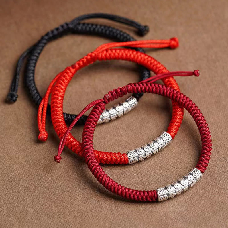 Buddha Stones , handgefertigt, 999 Sterlingsilber, Frieden und Glück, Om Mani Padme Hum, Glücksseil-Armband - image 1