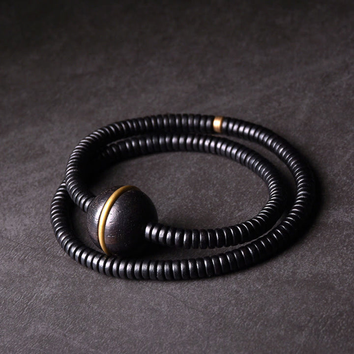 Buddha Stones Ebenholz Holz Kupfer Messing Balance Ball Quader Doppel Wrap Armband Halskette