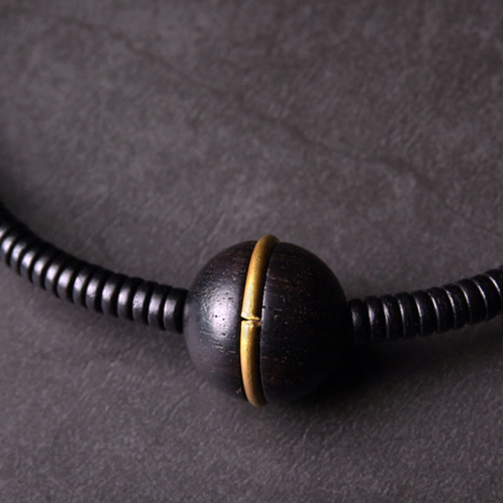 Buddha Stones Ebenholz Holz Kupfer Messing Balance Ball Quader Doppel Wrap Armband Halskette