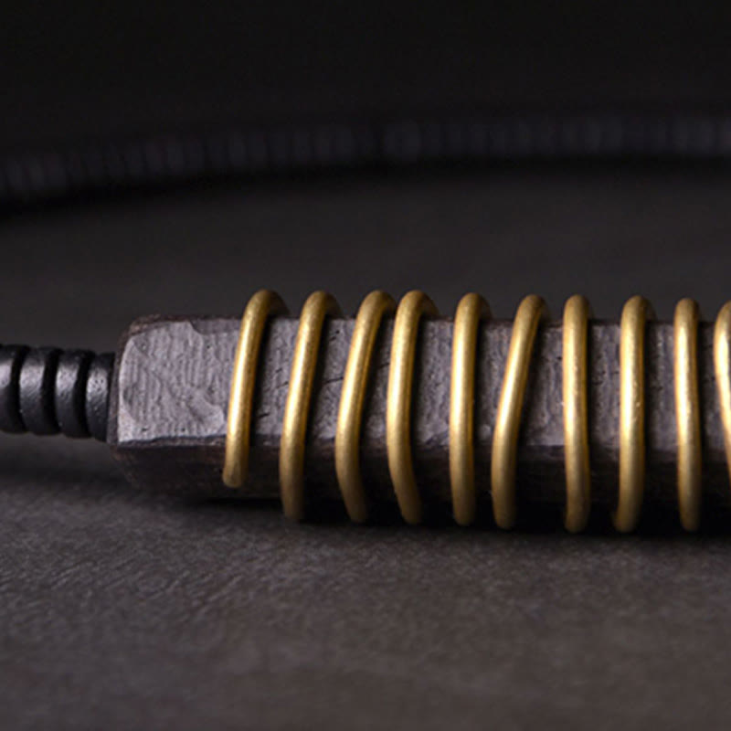 Buddha Stones Ebenholz Holz Kupfer Messing Balance Ball Quader Doppel Wrap Armband Halskette