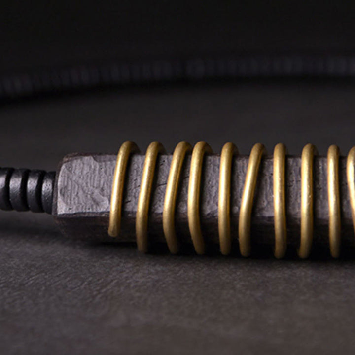 Buddha Stones Ebenholz Holz Kupfer Messing Balance Ball Quader Doppel Wrap Armband Halskette