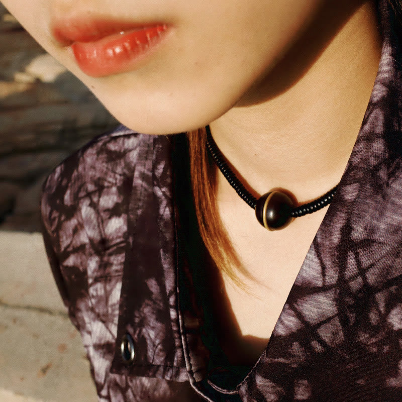 Buddha Stones Ebenholz Holz Kupfer Messing Balance Ball Quader Doppel Wrap Armband Halskette