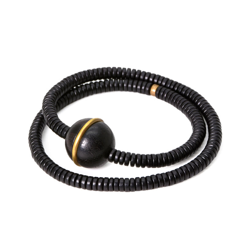 Buddha Stones Ebenholz Holz Kupfer Messing Balance Ball Quader Doppel Wrap Armband Halskette