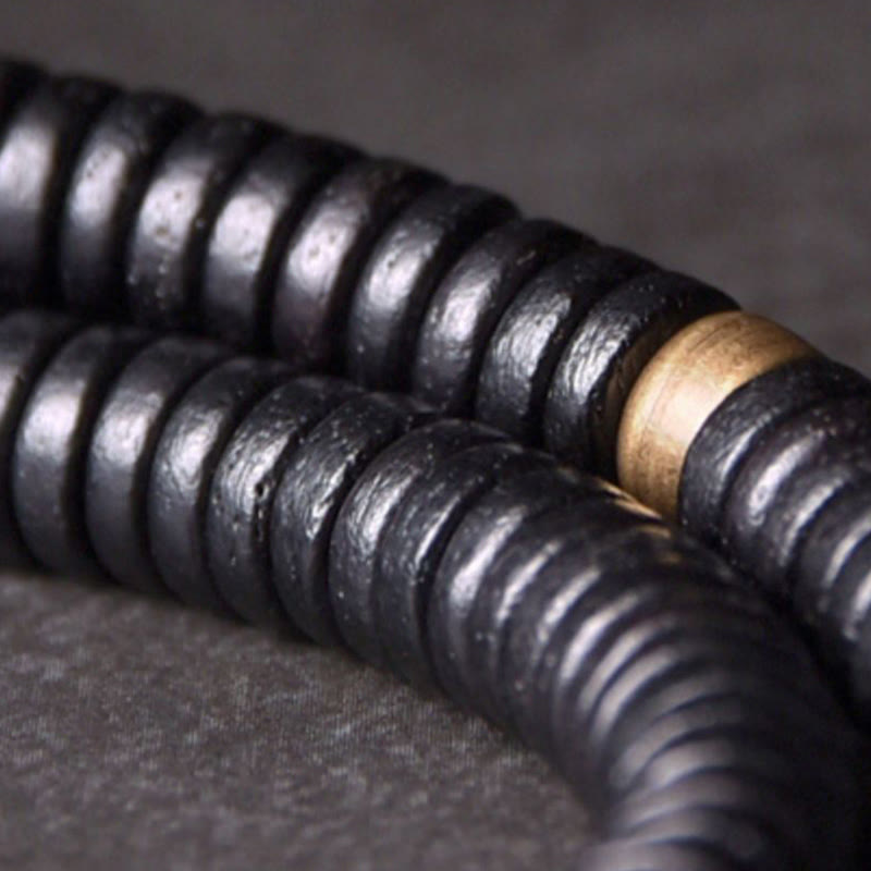 Buddha Stones Ebenholz Holz Kupfer Messing Balance Ball Quader Doppel Wrap Armband Halskette