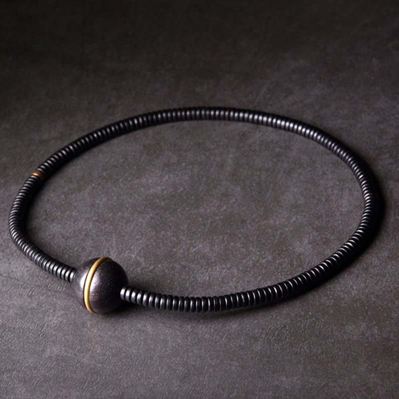 Buddha Stones Ebenholz Holz Kupfer Messing Balance Ball Quader Doppel Wrap Armband Halskette