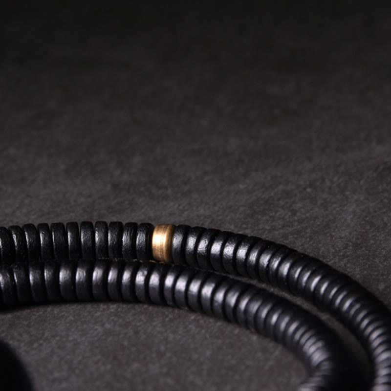 Buddha Stones Ebenholz Holz Kupfer Messing Balance Ball Quader Doppel Wrap Armband Halskette