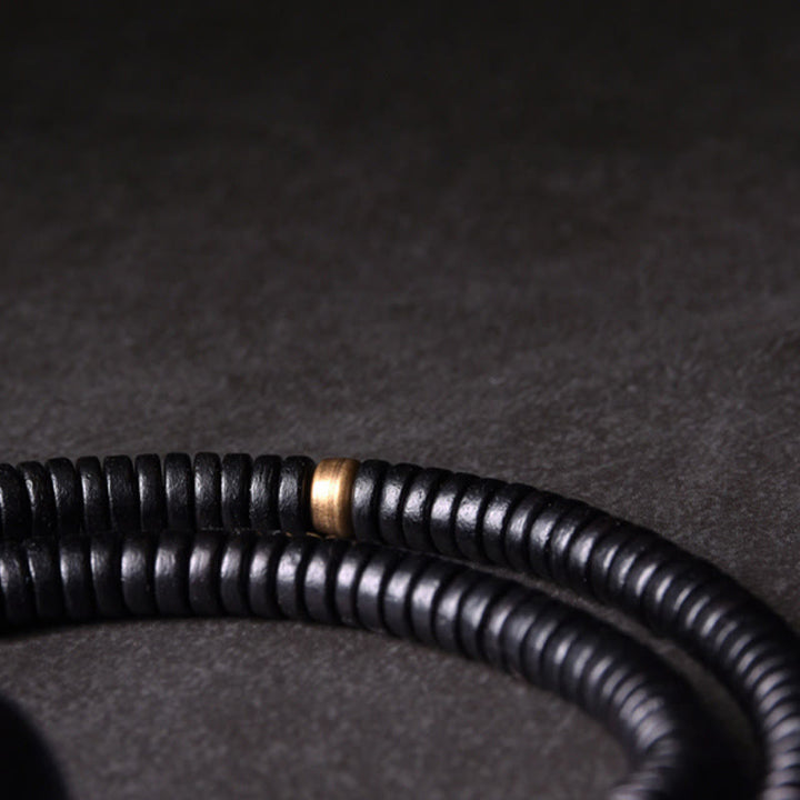 Buddha Stones Ebenholz Holz Kupfer Messing Balance Ball Quader Doppel Wrap Armband Halskette