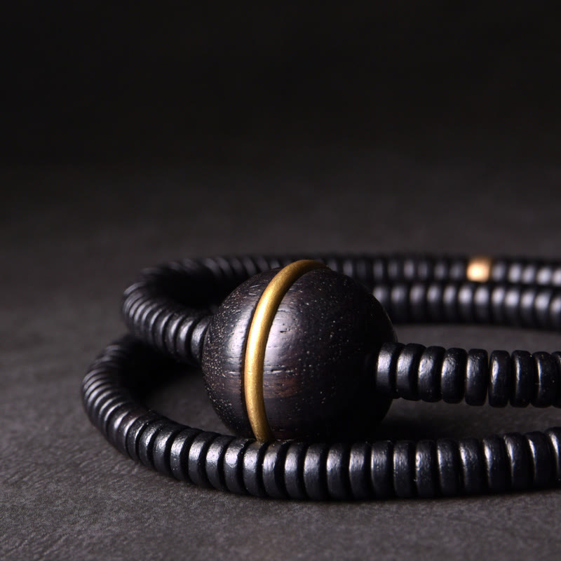 Buddha Stones Ebenholz Holz Kupfer Messing Balance Ball Quader Doppel Wrap Armband Halskette