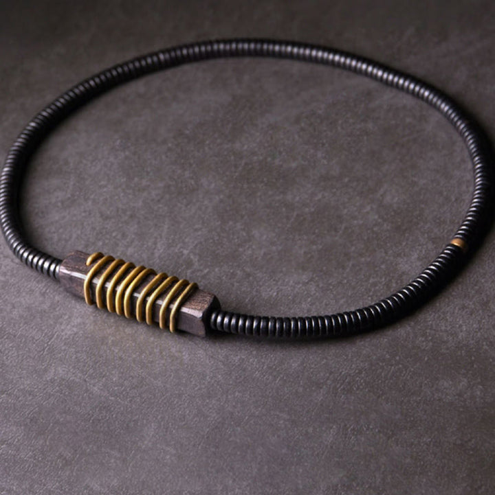 Buddha Stones Ebenholz Holz Kupfer Messing Balance Ball Quader Doppel Wrap Armband Halskette