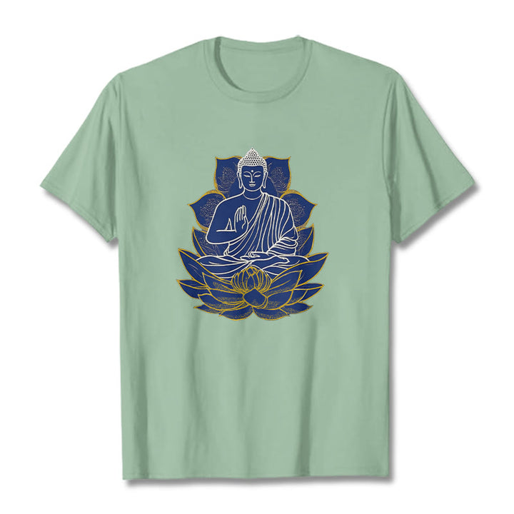 Buddha Stones Buddha sitzt auf dem Lotus Baumwolle T-Shirt - Blassgrün - 2XL - image 17