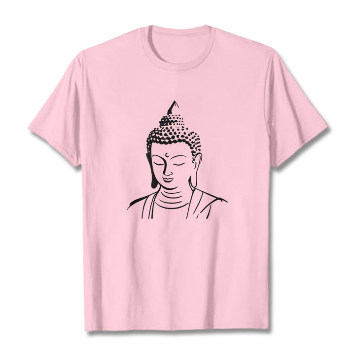 Buddha Stones Buddha Kopf Muster Baumwolle T-shirt - Hellrosa - 2XL - image 19