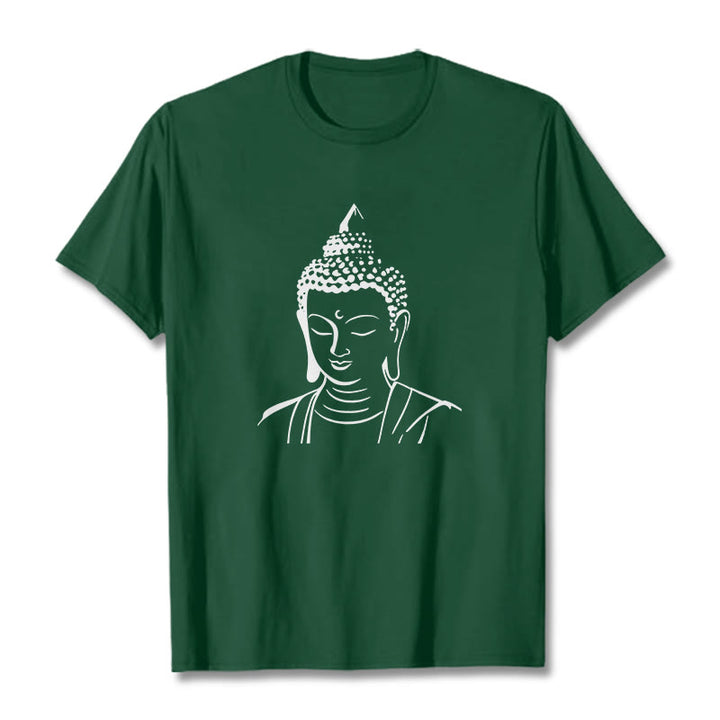 Buddha Stones Buddha Kopf Muster Baumwolle T-shirt - WaldGrün - 2XL - image 1