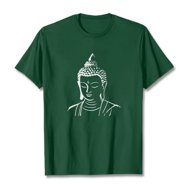 Buddha Stones Buddha Kopf Muster Baumwolle T-shirt - WaldGrün - 2XL - image 1