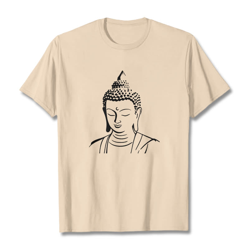 Buddha Stones Buddha Kopf Muster Baumwolle T-shirt - Bisque - 2XL - image 7