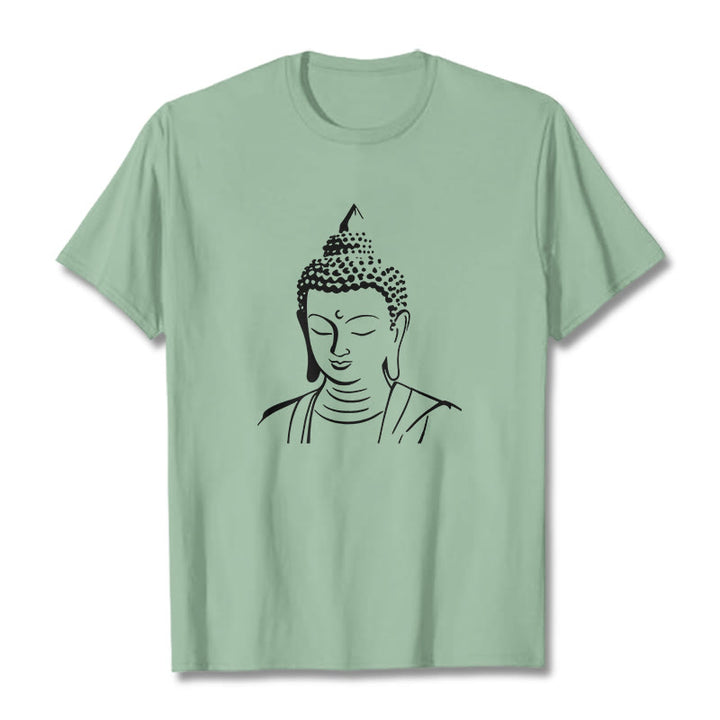 Buddha Stones Buddha Kopf Muster Baumwolle T-shirt - Blassgrün - 2XL - image 17