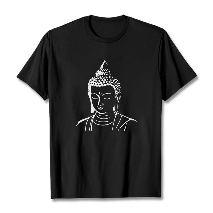 Buddha Stones Buddha Kopf Muster Baumwolle T-shirt - Schwarz - 2XL - image 11