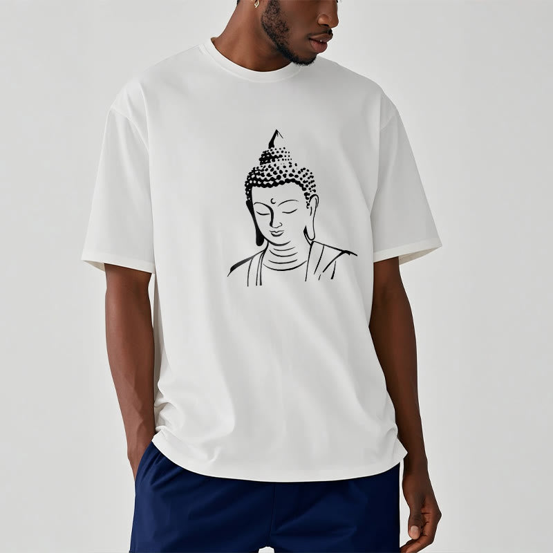 Buddha Stones Buddha Kopf Muster Baumwolle T-shirt - image 5