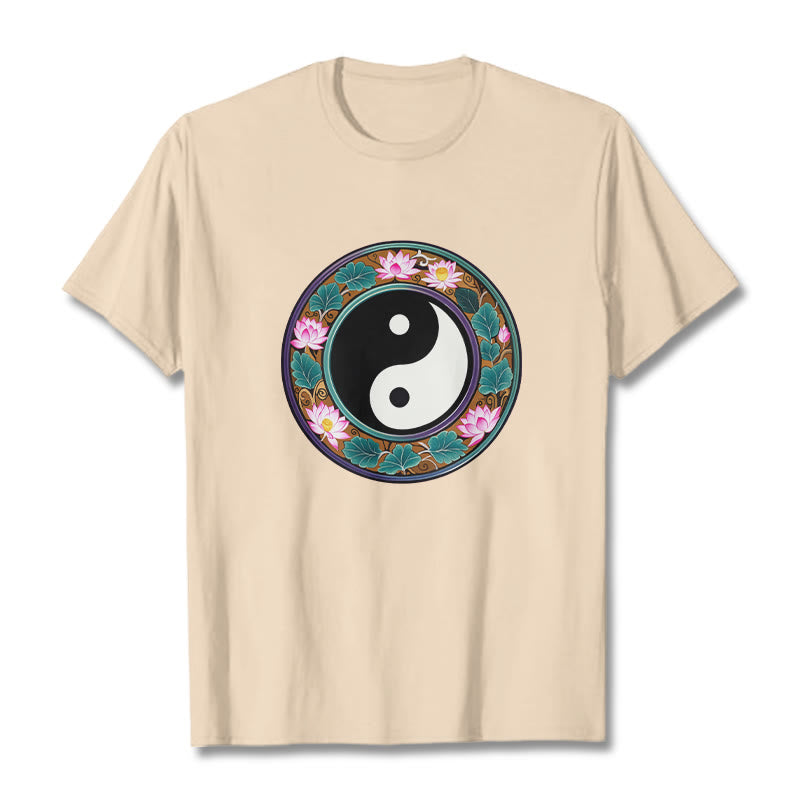 Buddha Stones Yin Yang Lotus Blätter Baumwolle T-shirt - Bisque - 2XL - image 15