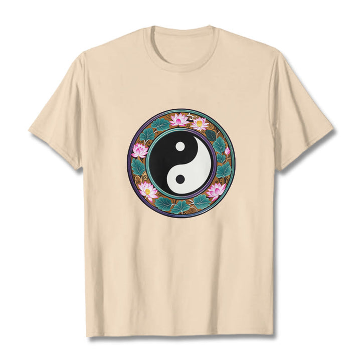Buddha Stones Yin Yang Lotus Blätter Baumwolle T-shirt - Bisque - 2XL - image 15