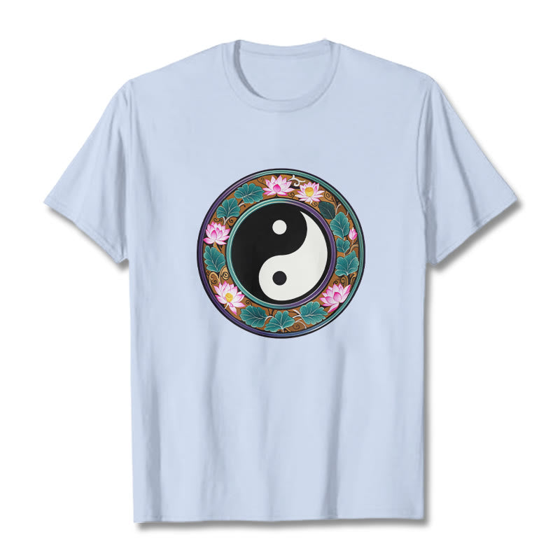 Buddha Stones Yin Yang Lotus Blätter Baumwolle T-shirt - HellCyan - 2XL - image 14